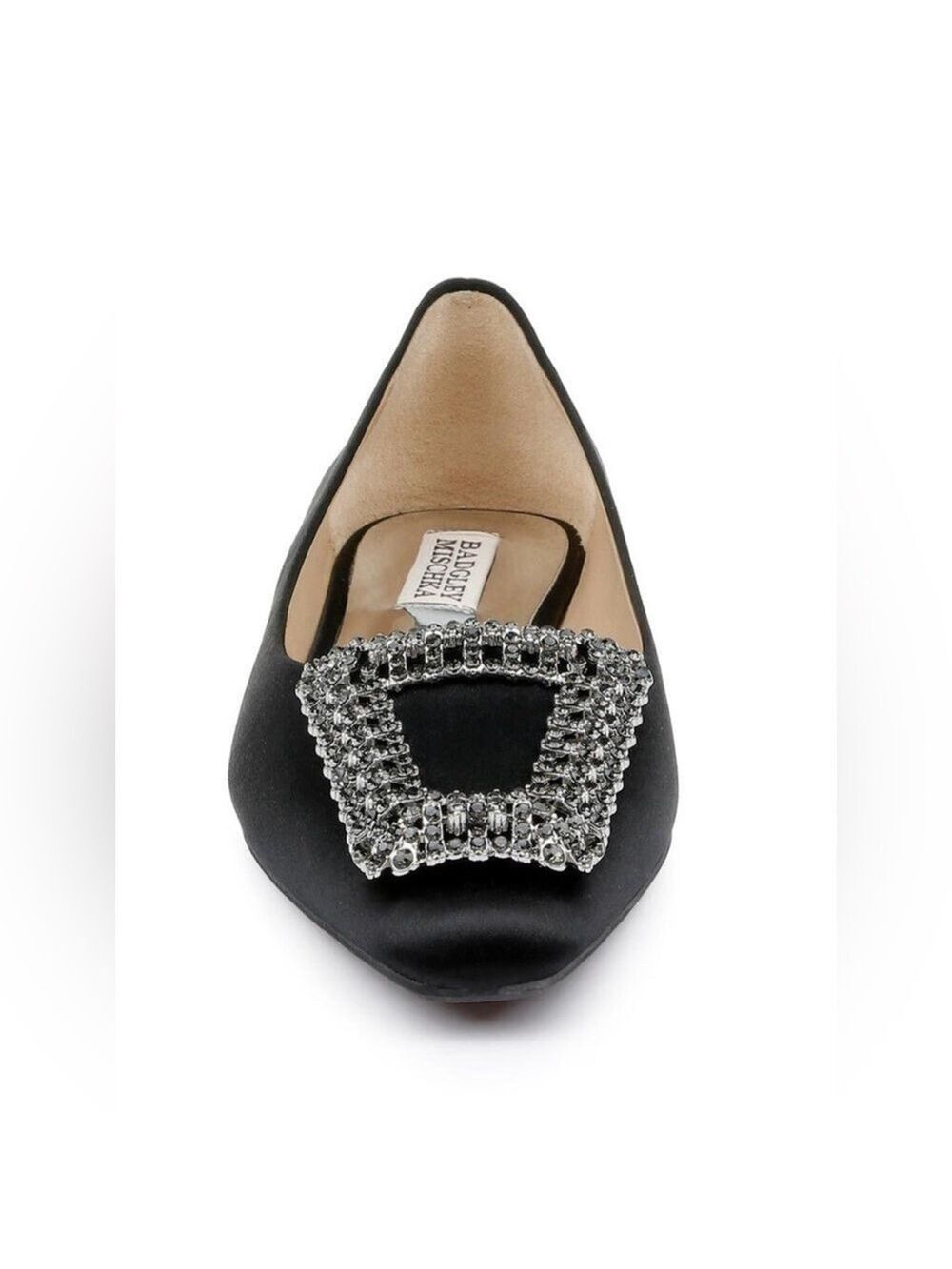 Badgley Mischka Emerie Embellished Crystal Buckle Satin Slip on Flats NWT - Picture 4 of 14